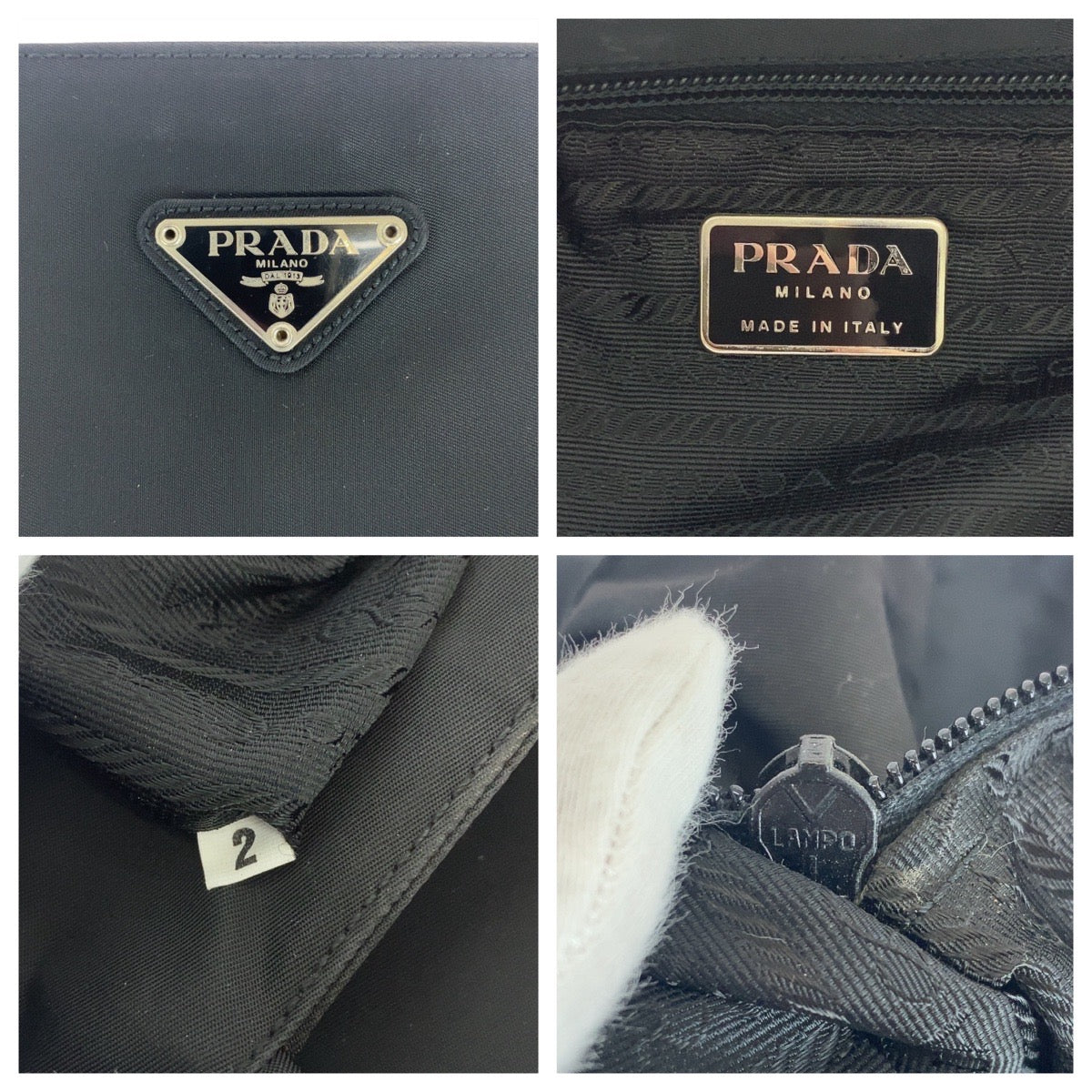 16837
PRADA プラダ テスート 三角ロゴプレート ブラック 黒 シルバー金具 ナイロン トートバッグ ショルダーバッグ  レディース ABP42