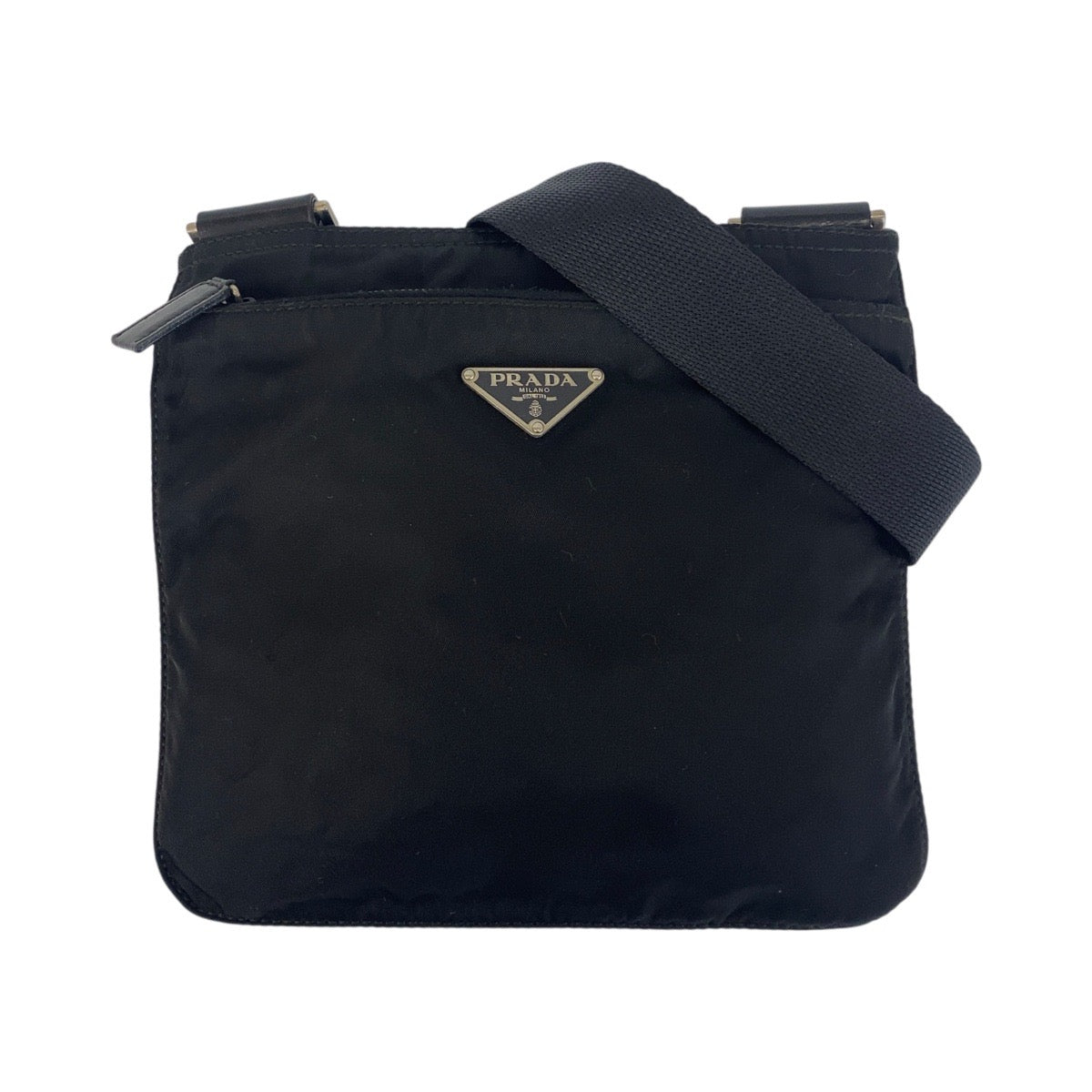 16838
PRADA プラダ テスート 三角ロゴプレート ブラック 黒 シルバー金具 ナイロン ショルダーバッグ ポシェット  レディース ABP39