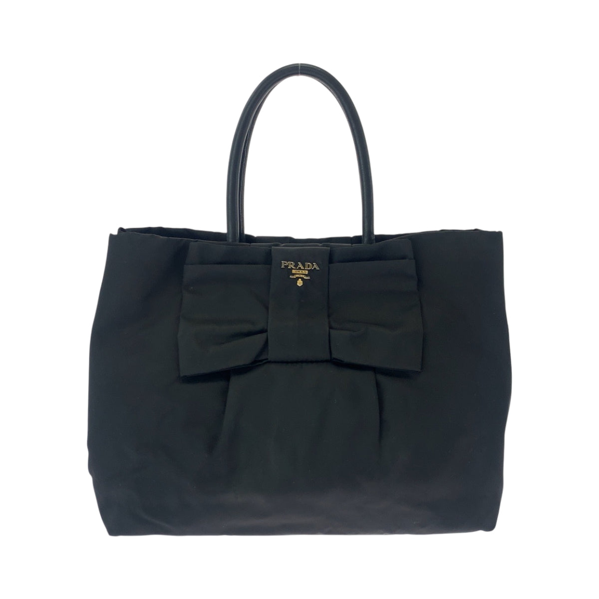 16839
PRADA プラダ テスート ロゴ リボン ブラック 黒 ゴールド金具 ナイロン BN1601 トートバッグ ハンドバッグ  レディース AB39