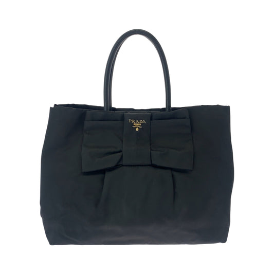16839
PRADA プラダ テスート ロゴ リボン ブラック 黒 ゴールド金具 ナイロン BN1601 トートバッグ ハンドバッグ  レディース AB39
