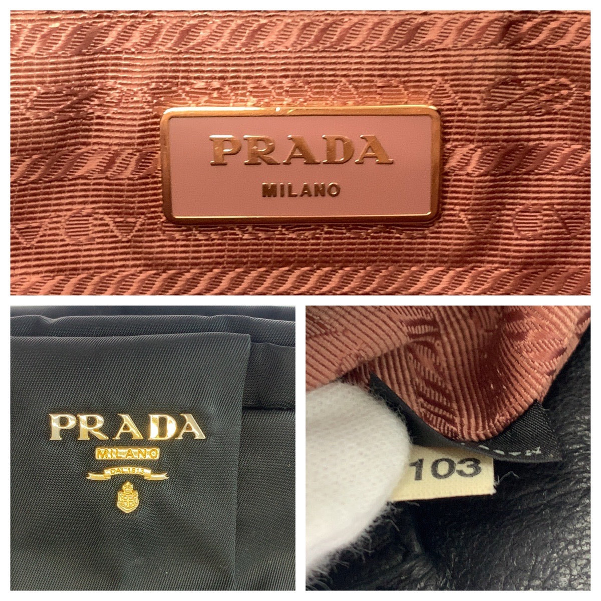 16839
PRADA プラダ テスート ロゴ リボン ブラック 黒 ゴールド金具 ナイロン BN1601 トートバッグ ハンドバッグ  レディース AB39