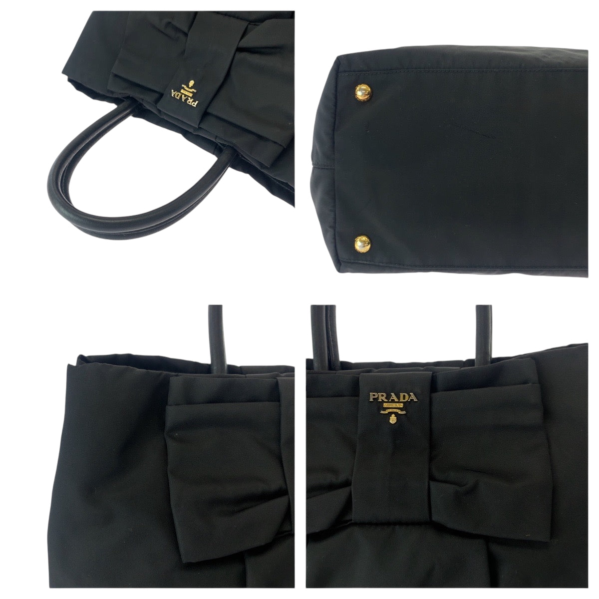 16839
PRADA プラダ テスート ロゴ リボン ブラック 黒 ゴールド金具 ナイロン BN1601 トートバッグ ハンドバッグ  レディース AB39