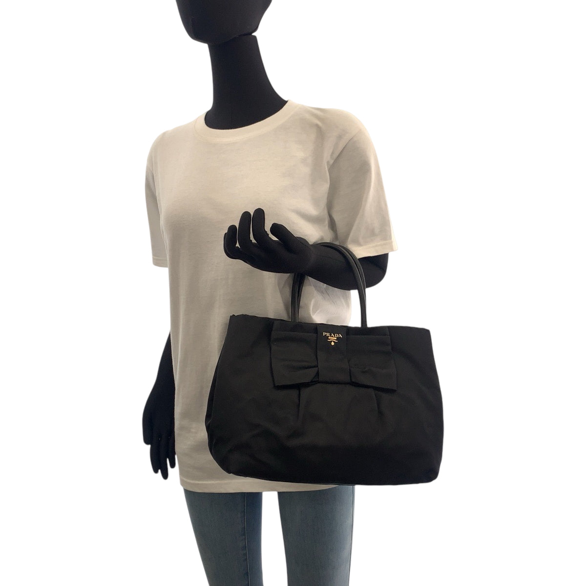16839
PRADA プラダ テスート ロゴ リボン ブラック 黒 ゴールド金具 ナイロン BN1601 トートバッグ ハンドバッグ  レディース AB39