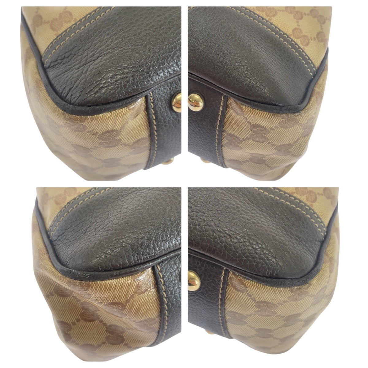16843
GUCCI グッチ シェリーライン GGクリスタル ベージュ ブラウン ゴールド金具 PVC / レザー 293592 トートバッグ ショルダーバッグ  レディース AB32