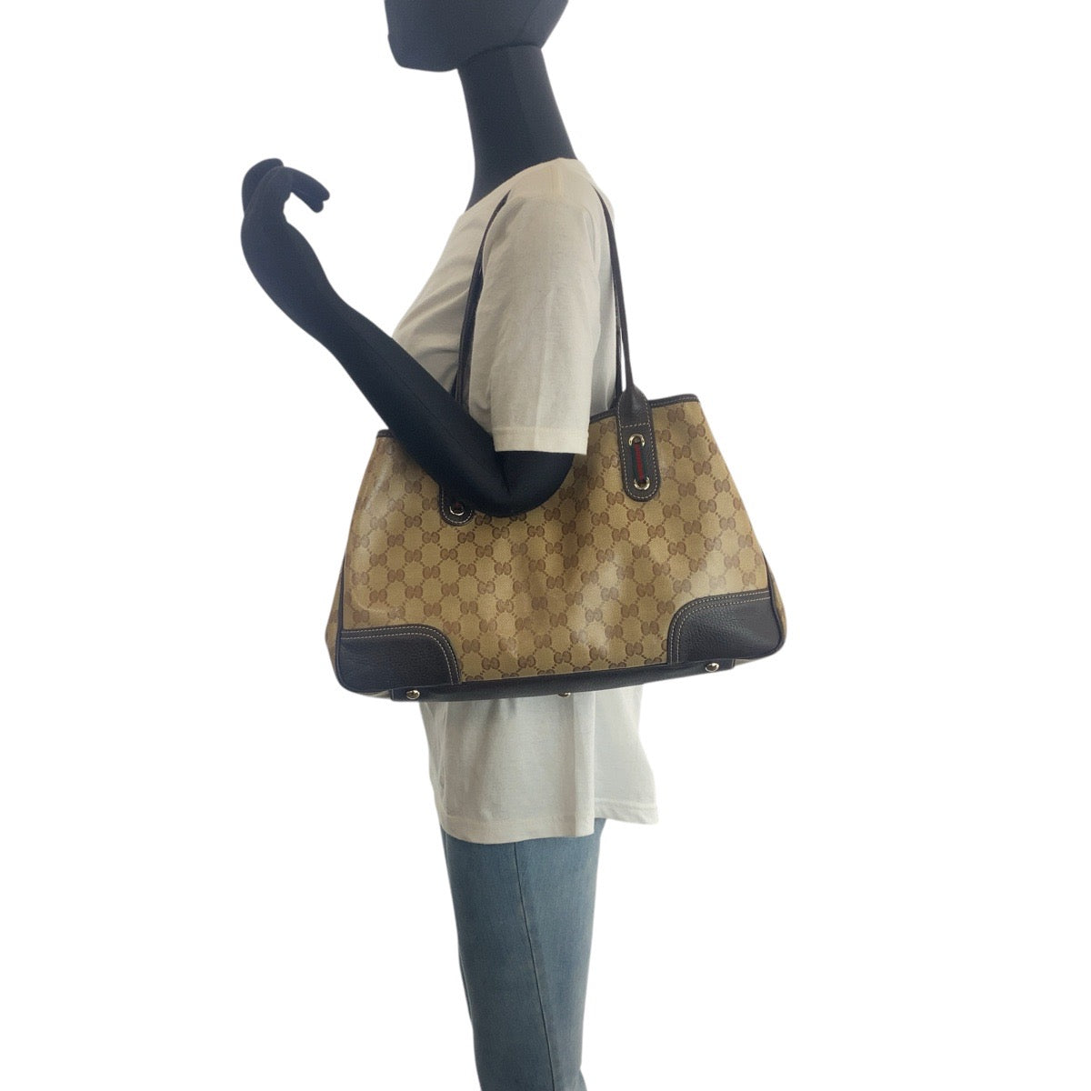 16843
GUCCI グッチ シェリーライン GGクリスタル ベージュ ブラウン ゴールド金具 PVC / レザー 293592 トートバッグ ショルダーバッグ  レディース AB32