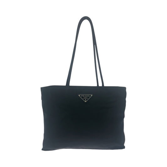 16851
PRADA プラダ ヴィンテージ テスート 三角ロゴプレート ブラック 黒 シルバー金具 ナイロン トートバッグ ショルダーバッグ  レディース AB32