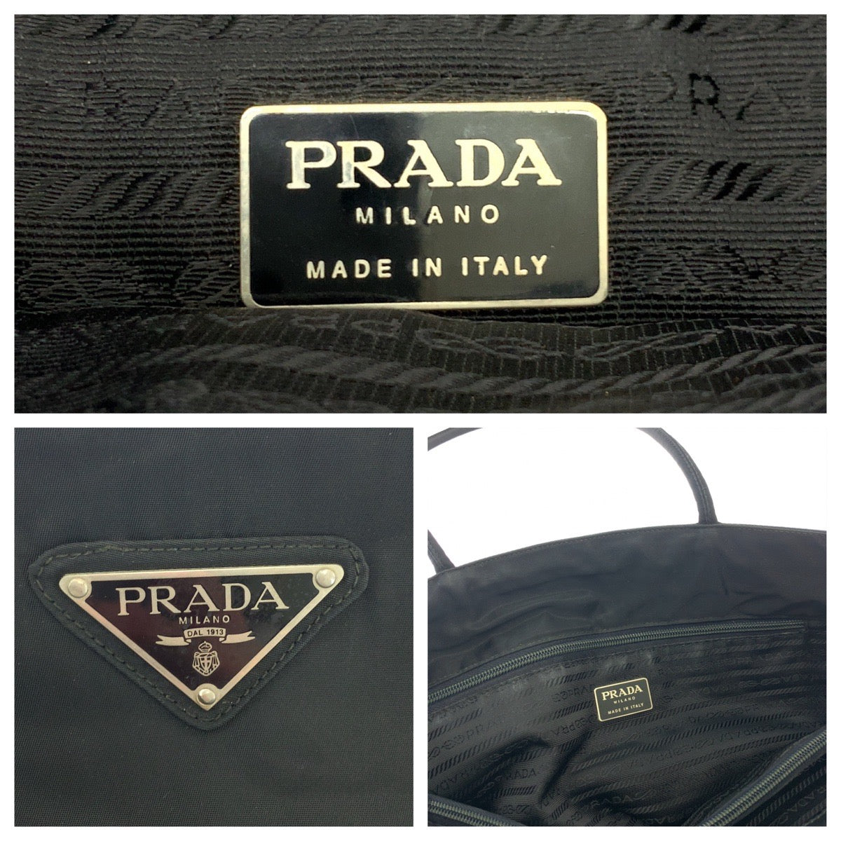16851
PRADA プラダ ヴィンテージ テスート 三角ロゴプレート ブラック 黒 シルバー金具 ナイロン トートバッグ ショルダーバッグ  レディース AB32