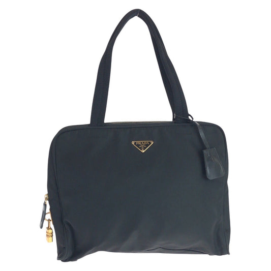 16855
PRADA プラダ テスート 三角ロゴプレート ブラック 黒 ゴールド金具 ナイロン トートバッグ ショルダーバッグ  レディース ABP41