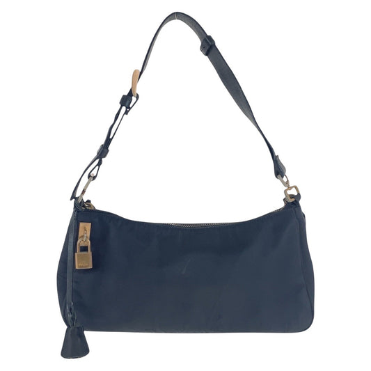 16857
PRADA プラダ テスート 三角ロゴプレート ブラック 黒 ゴールド金具 ナイロン / レザー ショルダーバッグ  レディース AB26