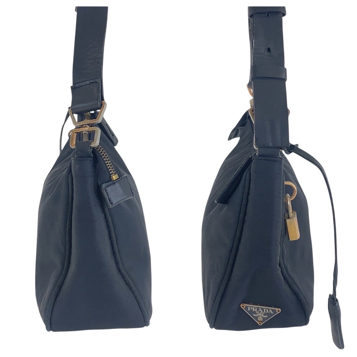 16857
PRADA プラダ テスート 三角ロゴプレート ブラック 黒 ゴールド金具 ナイロン / レザー ショルダーバッグ  レディース AB26