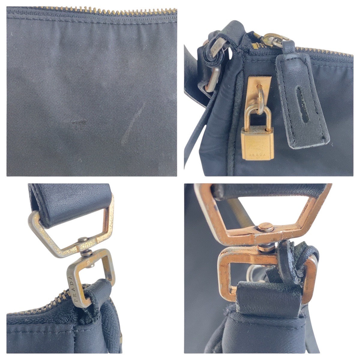 16857
PRADA プラダ テスート 三角ロゴプレート ブラック 黒 ゴールド金具 ナイロン / レザー ショルダーバッグ  レディース AB26