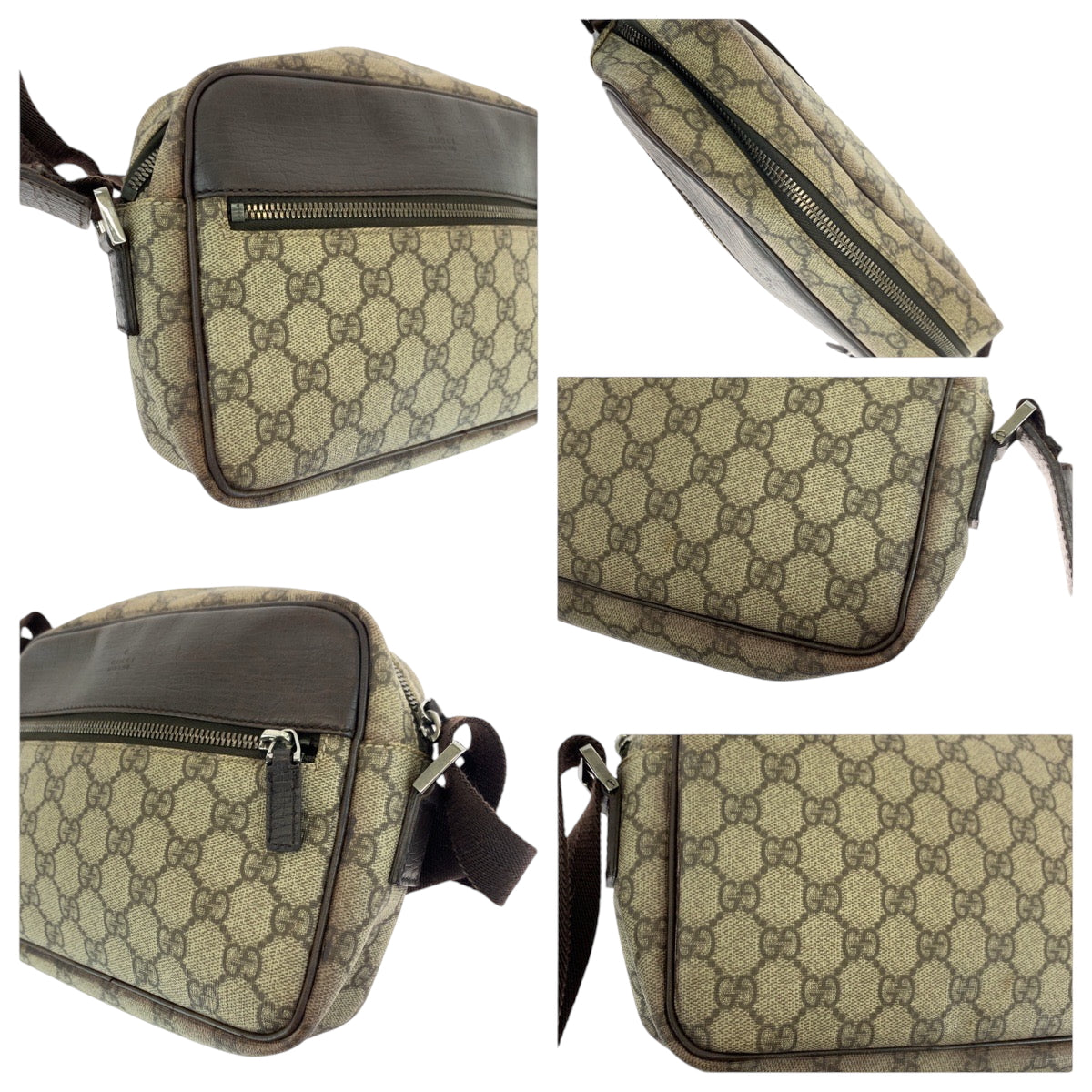 16859
GUCCI グッチ ベージュ ブラウン シルバー金具 GGスプリームキャンバス 114291 ショルダーバッグ ポシェット  レディース AB34