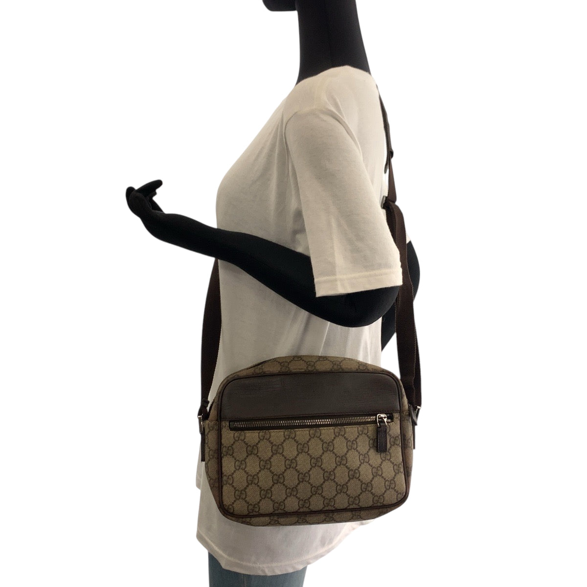 16859
GUCCI グッチ ベージュ ブラウン シルバー金具 GGスプリームキャンバス 114291 ショルダーバッグ ポシェット  レディース AB34