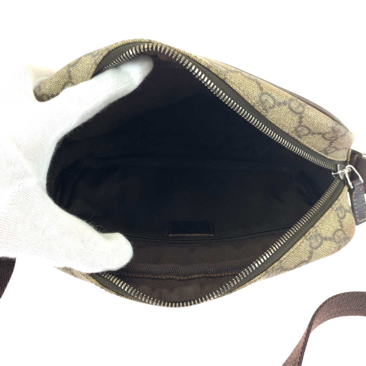16859
GUCCI グッチ ベージュ ブラウン シルバー金具 GGスプリームキャンバス 114291 ショルダーバッグ ポシェット  レディース AB34