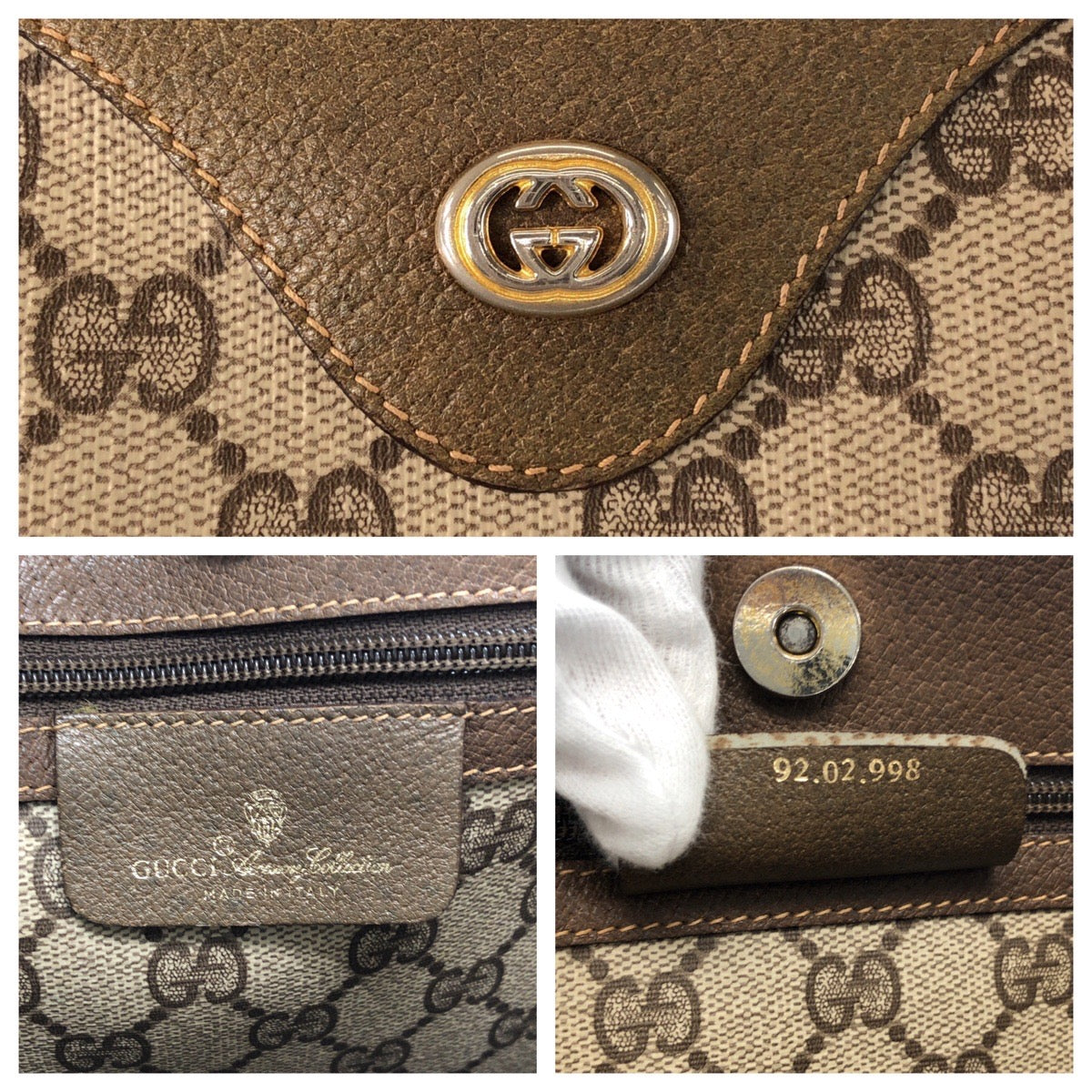 16864
GUCCI グッチ ヴィンテージ オールドグッチ ベージュ ゴールド金具 GGスプリームキャンバス / レザー 92 02 998 トートバッグ ショルダーバッグ  レディース AB35