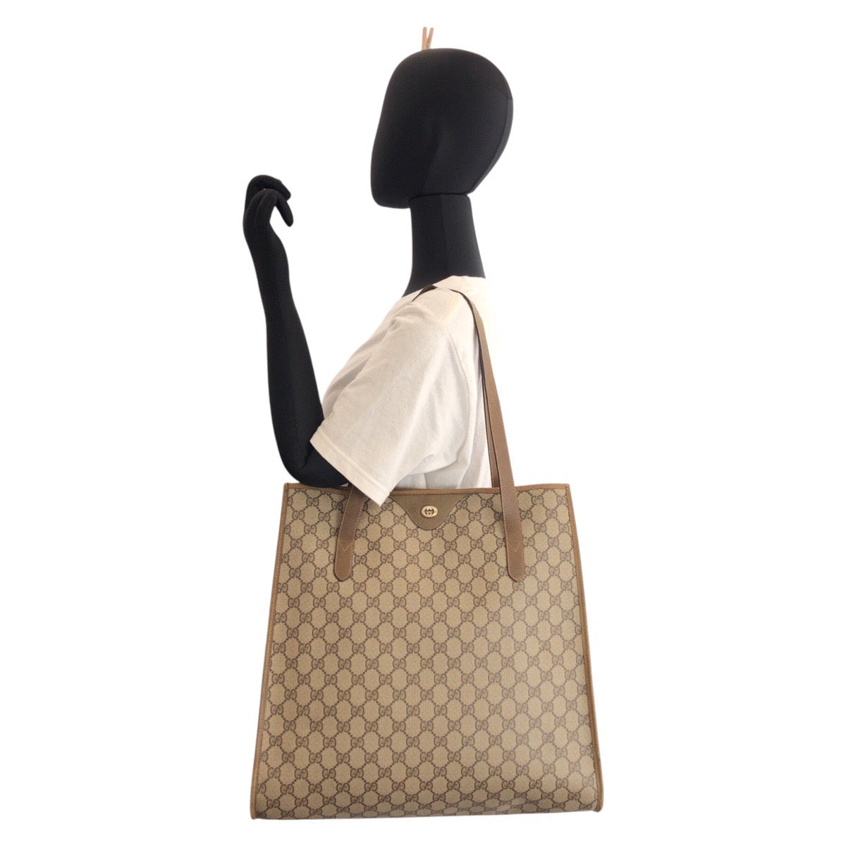 16864
GUCCI グッチ ヴィンテージ オールドグッチ ベージュ ゴールド金具 GGスプリームキャンバス / レザー 92 02 998 トートバッグ ショルダーバッグ  レディース AB35