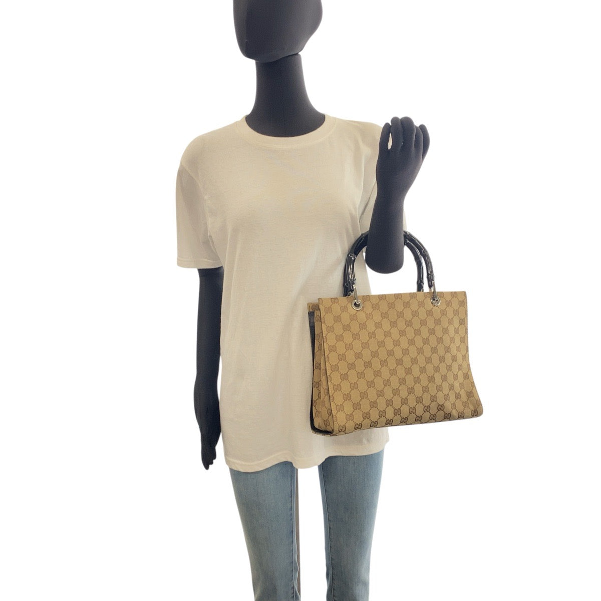 16868
GUCCI グッチ バンブー ベージュ ブラック シルバー金具 GGキャンバス 002 1016 トートバッグ ハンドバッグ  レディース ABP44