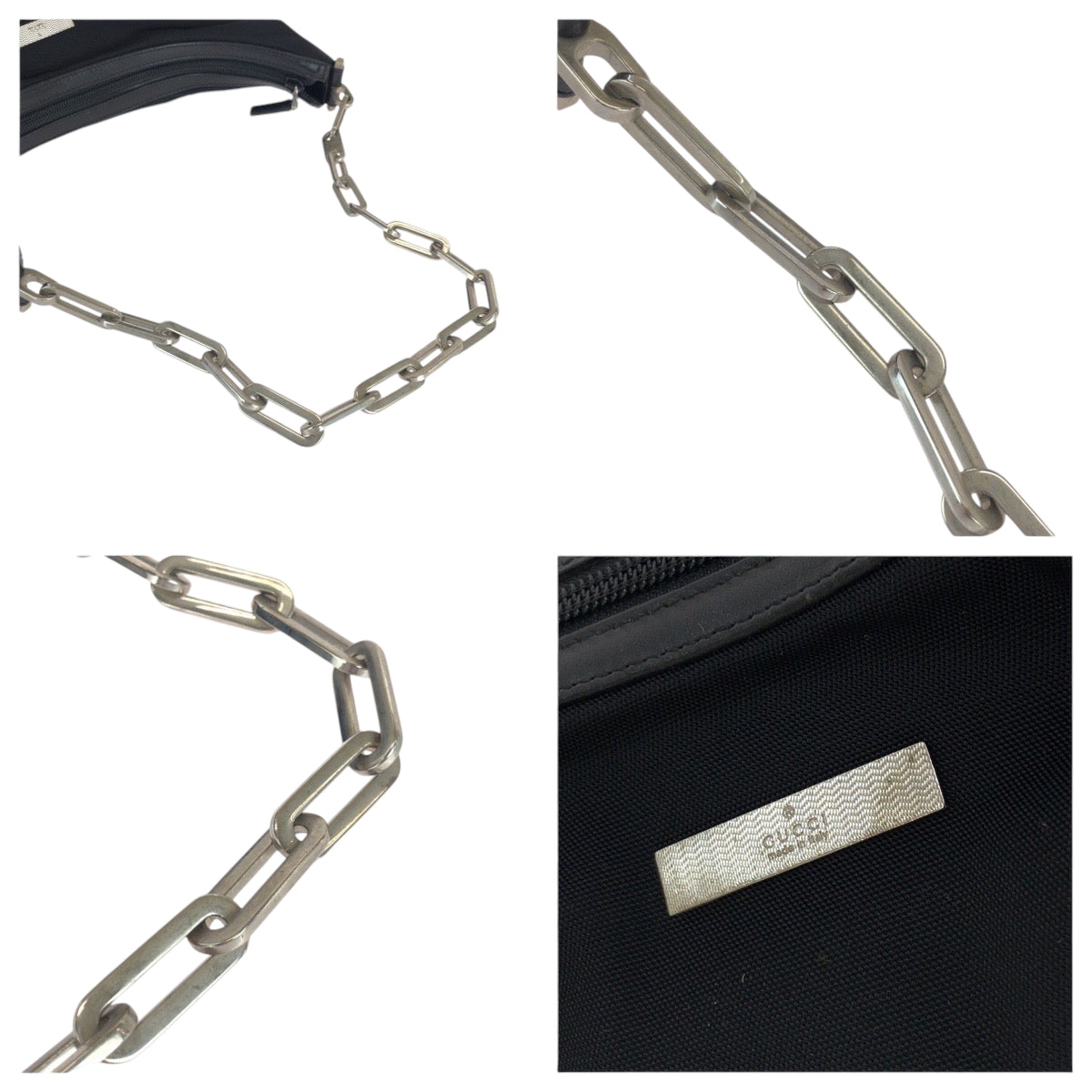 16872
GUCCI グッチ ブラック 黒 シルバー金具 ナイロン 001 3374 チェーンショルダーバッグ  レディース ABP29