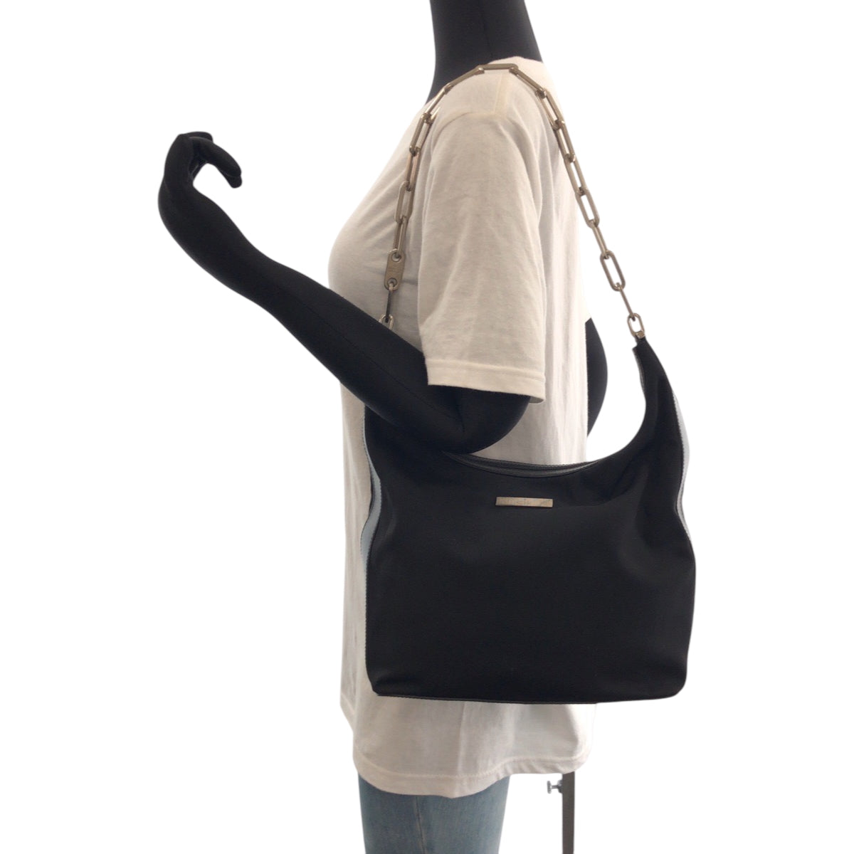 16872
GUCCI グッチ ブラック 黒 シルバー金具 ナイロン 001 3374 チェーンショルダーバッグ  レディース ABP29