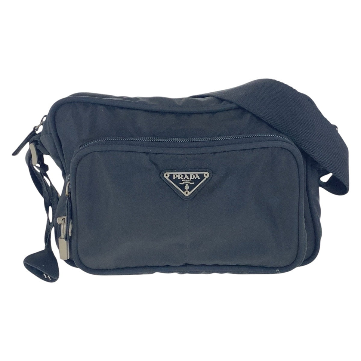 16878
PRADA プラダ テスート 三角ロゴプレート ブラック 黒 シルバー金具 ナイロン B7558 斜め掛け ショルダーバッグ 男女兼用  レディース AB36