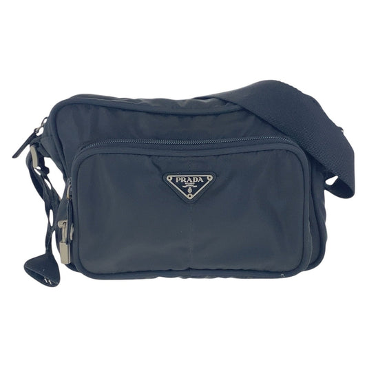 16878
PRADA プラダ テスート 三角ロゴプレート ブラック 黒 シルバー金具 ナイロン B7558 斜め掛け ショルダーバッグ 男女兼用  レディース AB36