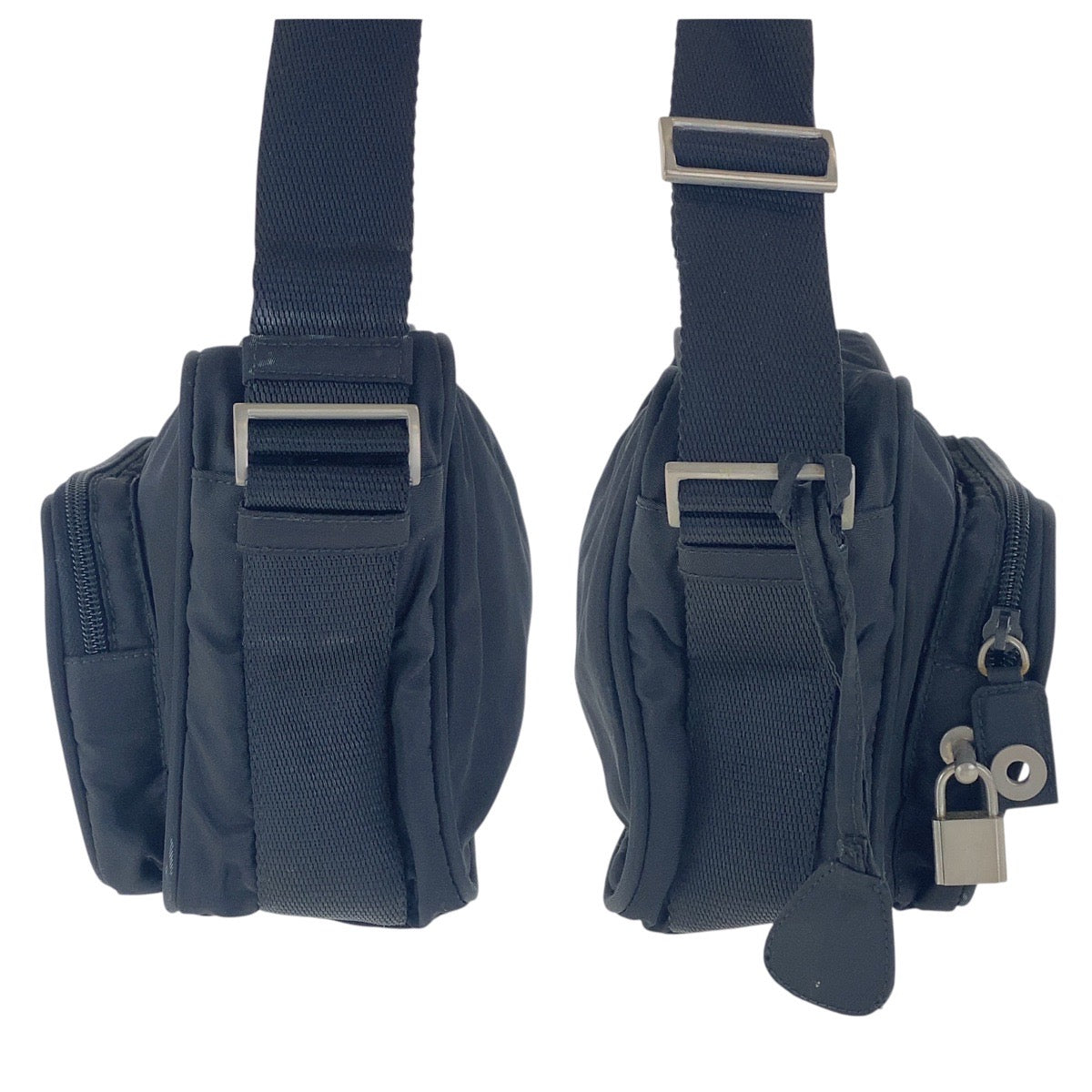 16878
PRADA プラダ テスート 三角ロゴプレート ブラック 黒 シルバー金具 ナイロン B7558 斜め掛け ショルダーバッグ 男女兼用  レディース AB36