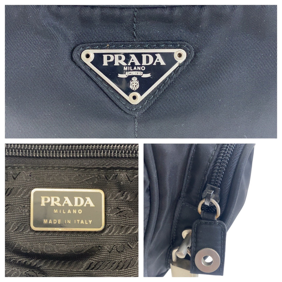 16878
PRADA プラダ テスート 三角ロゴプレート ブラック 黒 シルバー金具 ナイロン B7558 斜め掛け ショルダーバッグ 男女兼用  レディース AB36