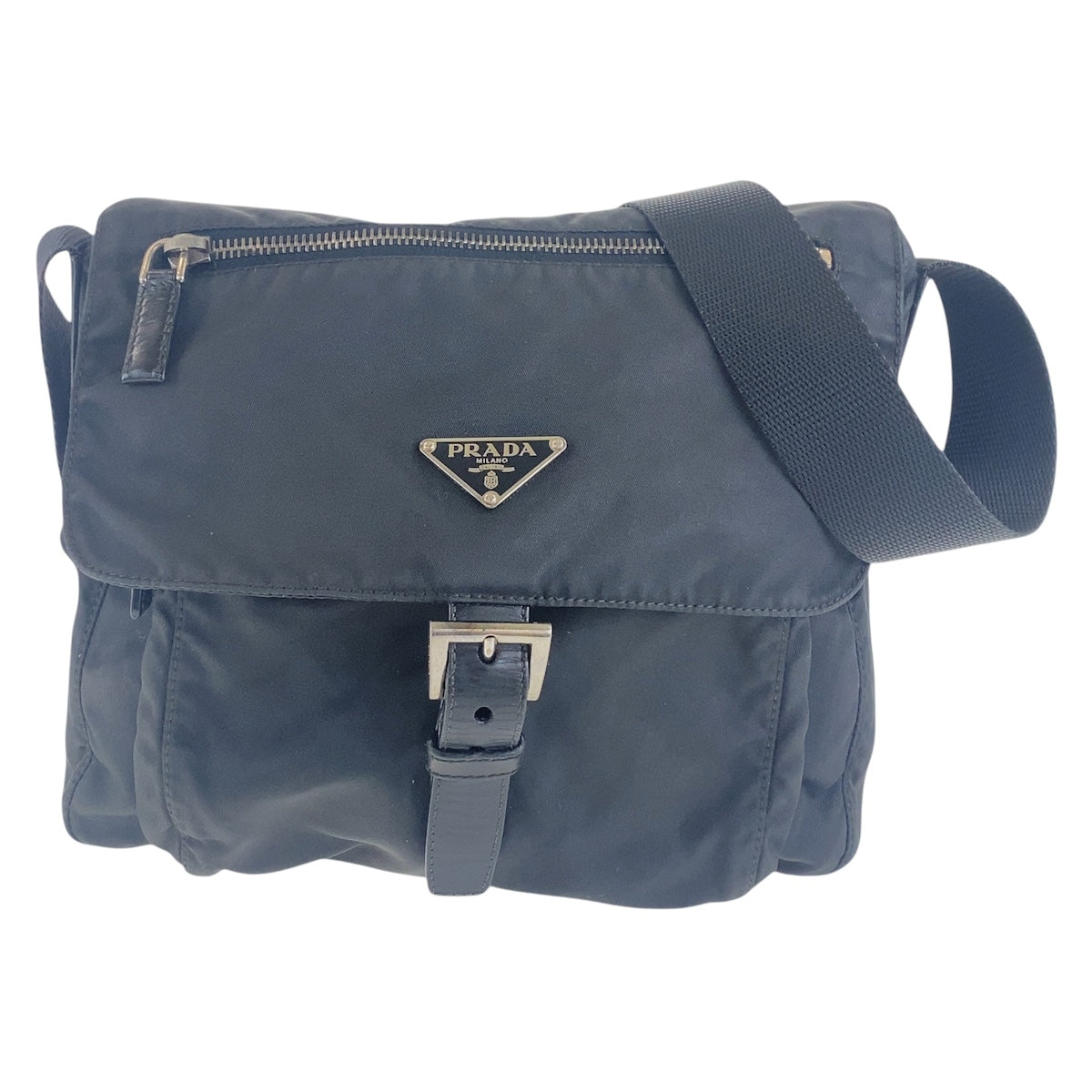 16879
PRADA プラダ テスート 三角ロゴプレート ブラック 黒 シルバー金具 ナイロン 斜め掛け ショルダーバッグ 男女兼用  メンズ AB40