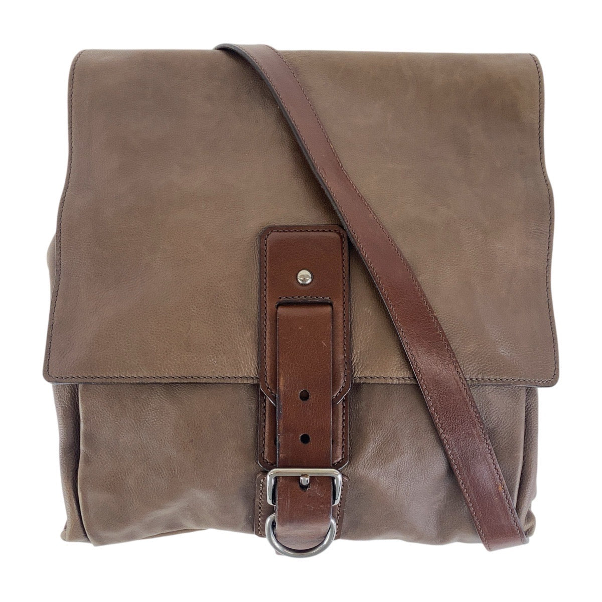 16880
PRADA プラダ ブラウン シルバー金具 レザー 斜め掛け ショルダーバッグ 男女兼用  メンズ AB39