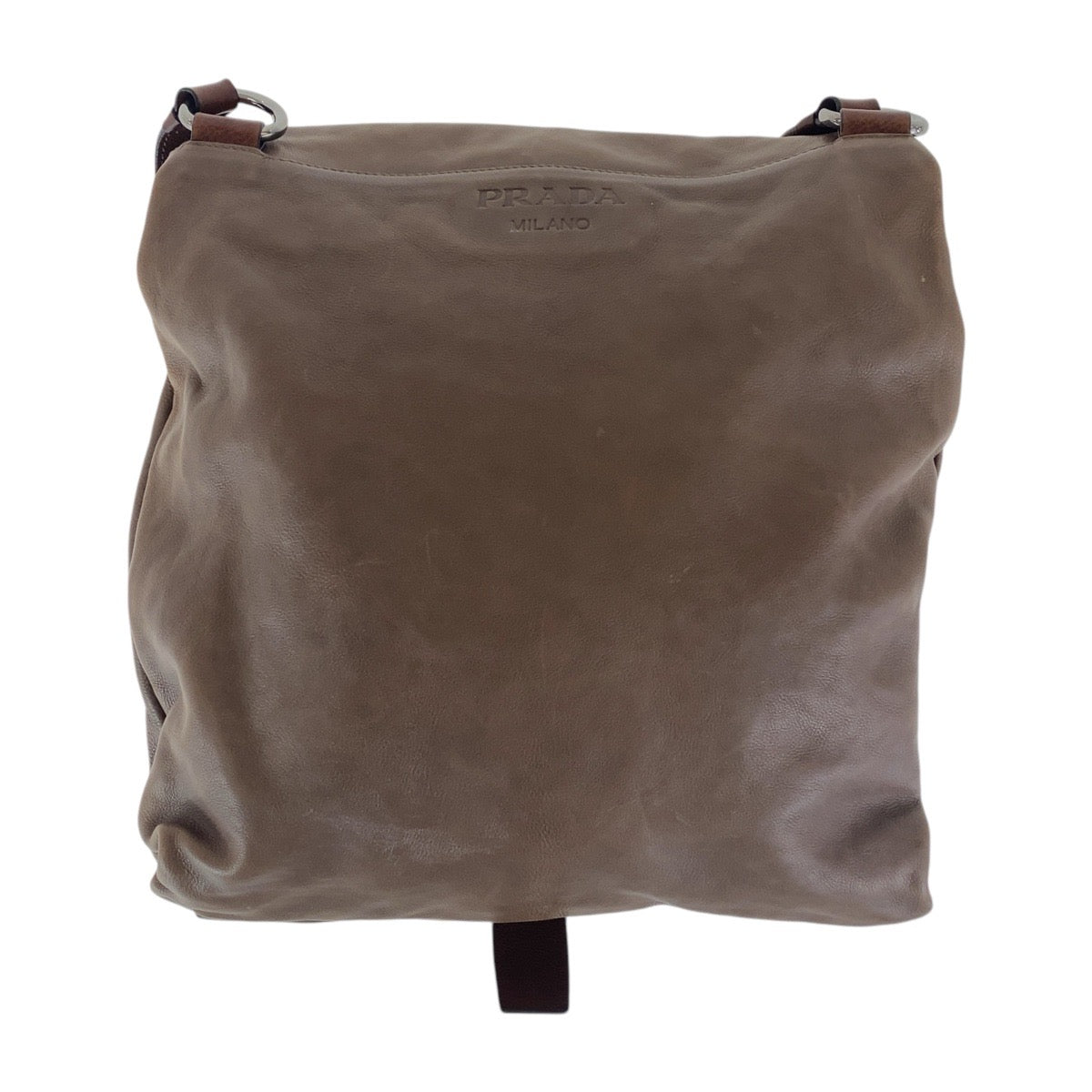 16880
PRADA プラダ ブラウン シルバー金具 レザー 斜め掛け ショルダーバッグ 男女兼用  メンズ AB39