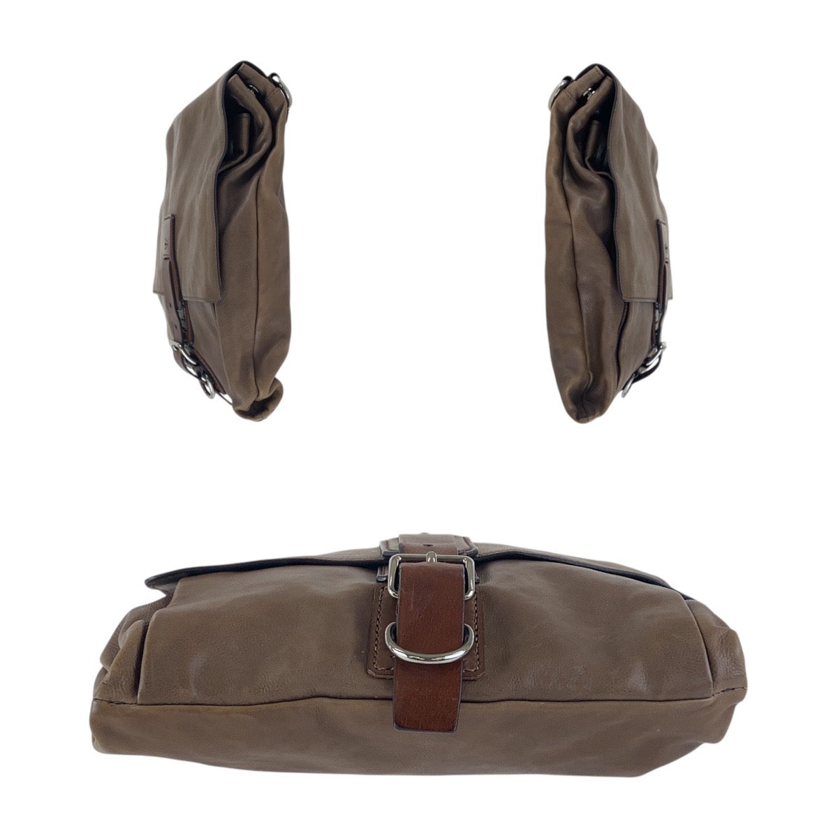 16880
PRADA プラダ ブラウン シルバー金具 レザー 斜め掛け ショルダーバッグ 男女兼用  メンズ AB39