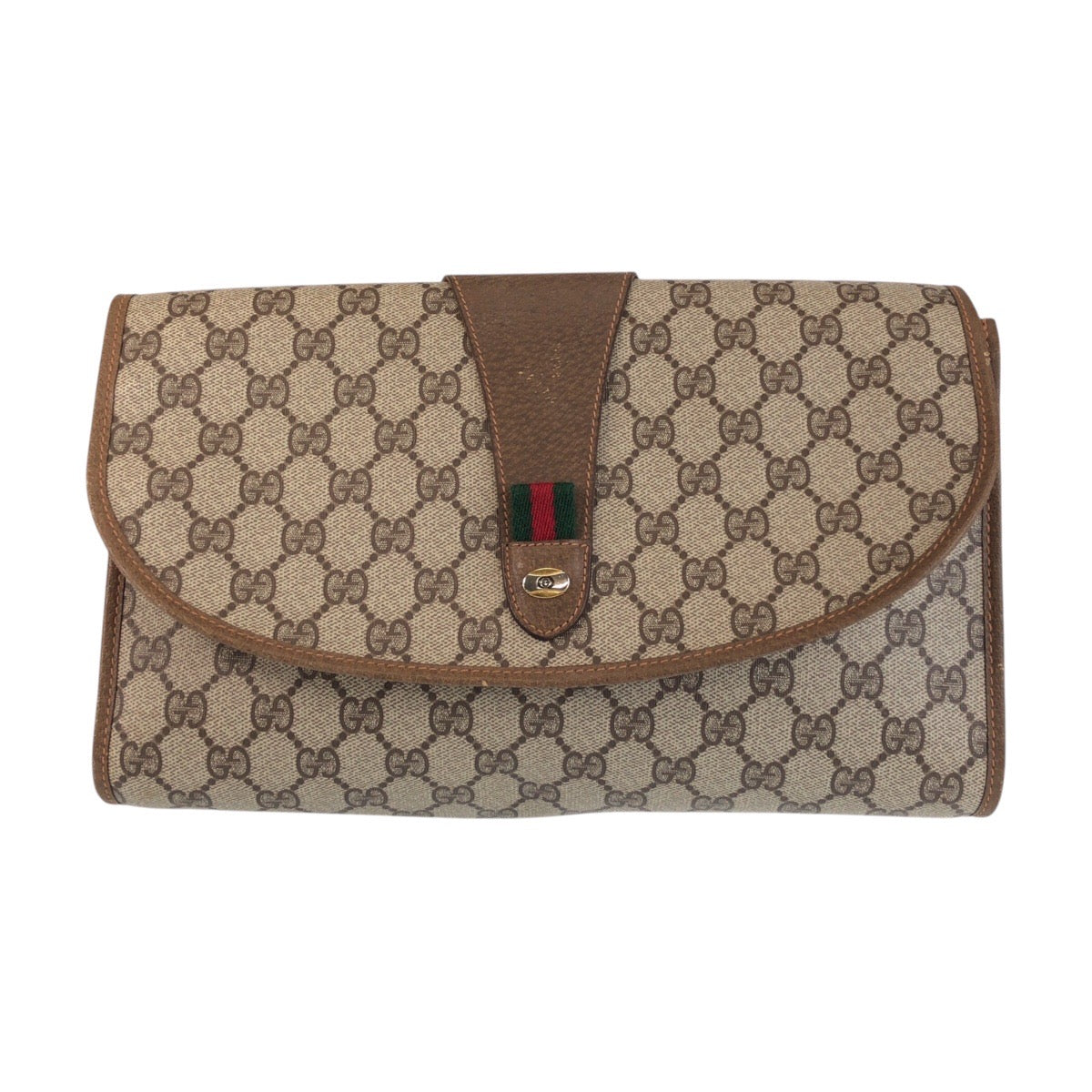 16881
GUCCI グッチ ヴィンテージ シェリーライン オールドグッチ ベージュ ブラウン ゴールド金具 GGスプリームキャンバス / レザー 89 01 031 クラッチバッグ  レディース AB16