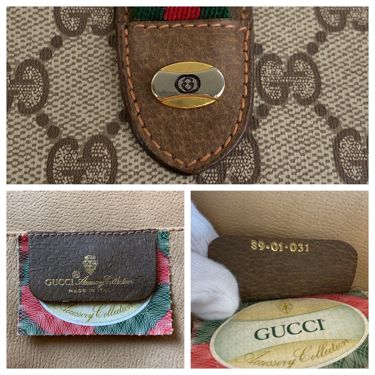 16881
GUCCI グッチ ヴィンテージ シェリーライン オールドグッチ ベージュ ブラウン ゴールド金具 GGスプリームキャンバス / レザー 89 01 031 クラッチバッグ  レディース AB16