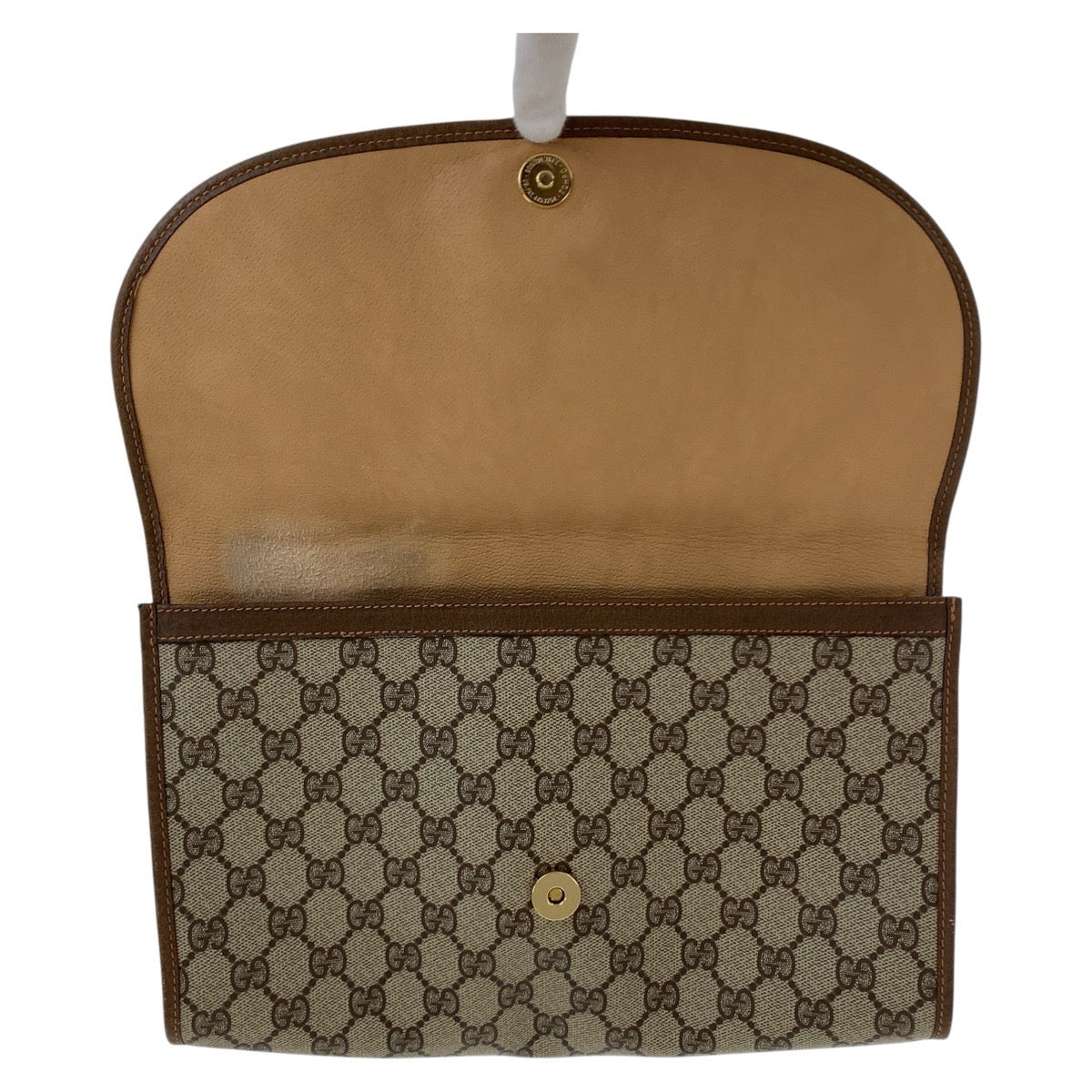 16881
GUCCI グッチ ヴィンテージ シェリーライン オールドグッチ ベージュ ブラウン ゴールド金具 GGスプリームキャンバス / レザー 89 01 031 クラッチバッグ  レディース AB16