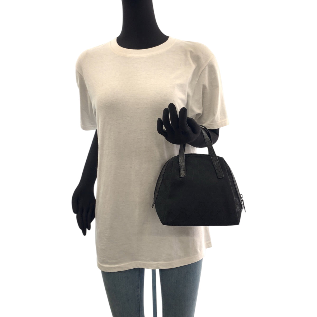 16882
GUCCI グッチ ブラック 黒 シルバー金具 GGキャンバス 124542 ハンドバッグ  レディース ABP38