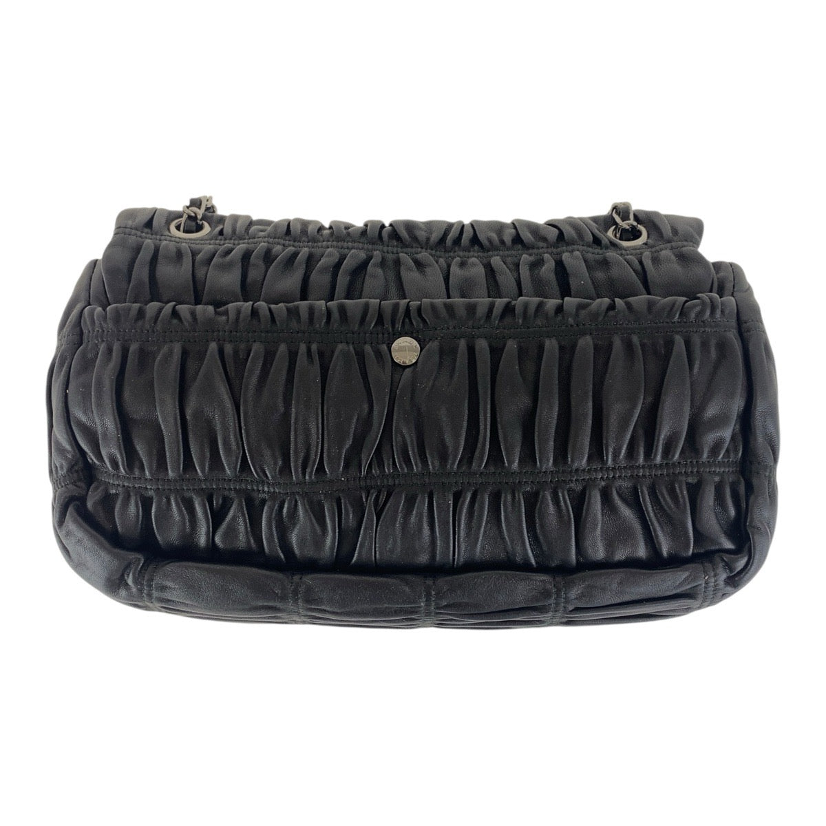 16887
PRADA プラダ ブラック 黒 シルバー金具 レザー 斜め掛け チェーン ショルダーバッグ ギャザー  レディース AB45