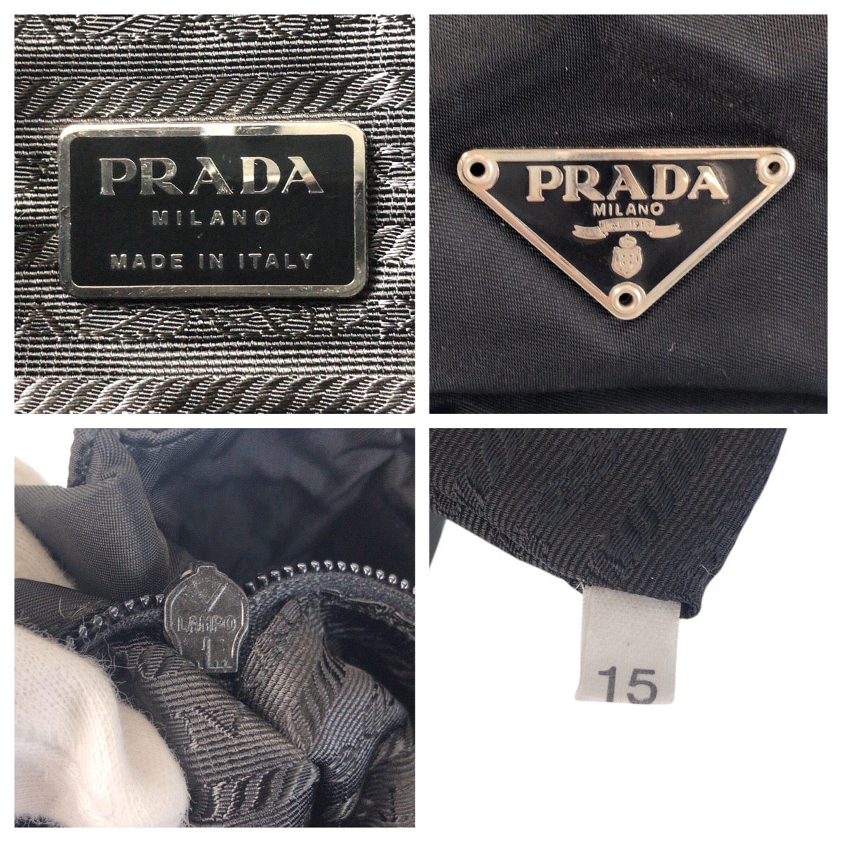 16888
PRADA プラダ テスート 三角ロゴプレート ブラック 黒 シルバー金具 ナイロン / レザー トートバッグ ショルダーバッグ  レディース ABP38