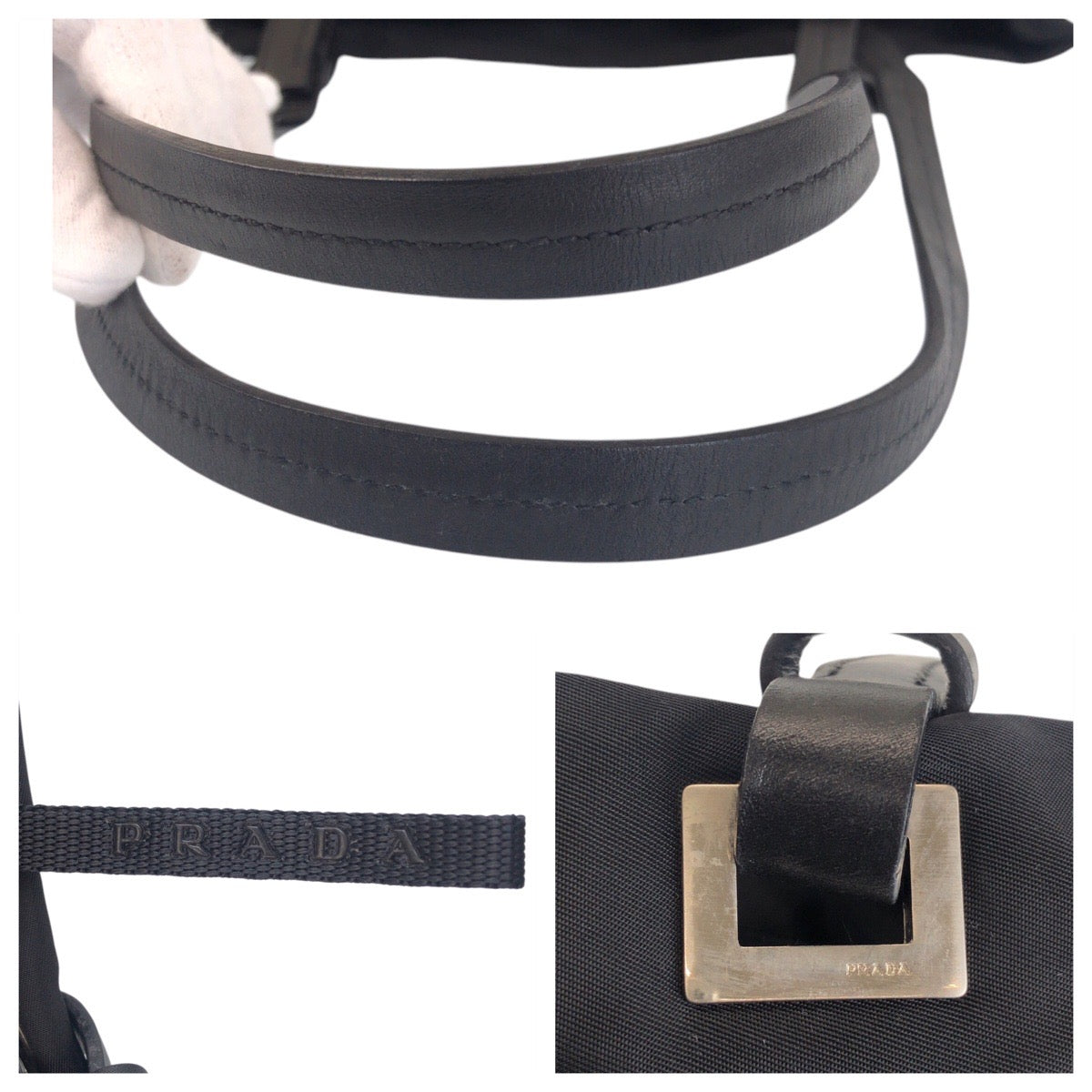 16888
PRADA プラダ テスート 三角ロゴプレート ブラック 黒 シルバー金具 ナイロン / レザー トートバッグ ショルダーバッグ  レディース ABP38