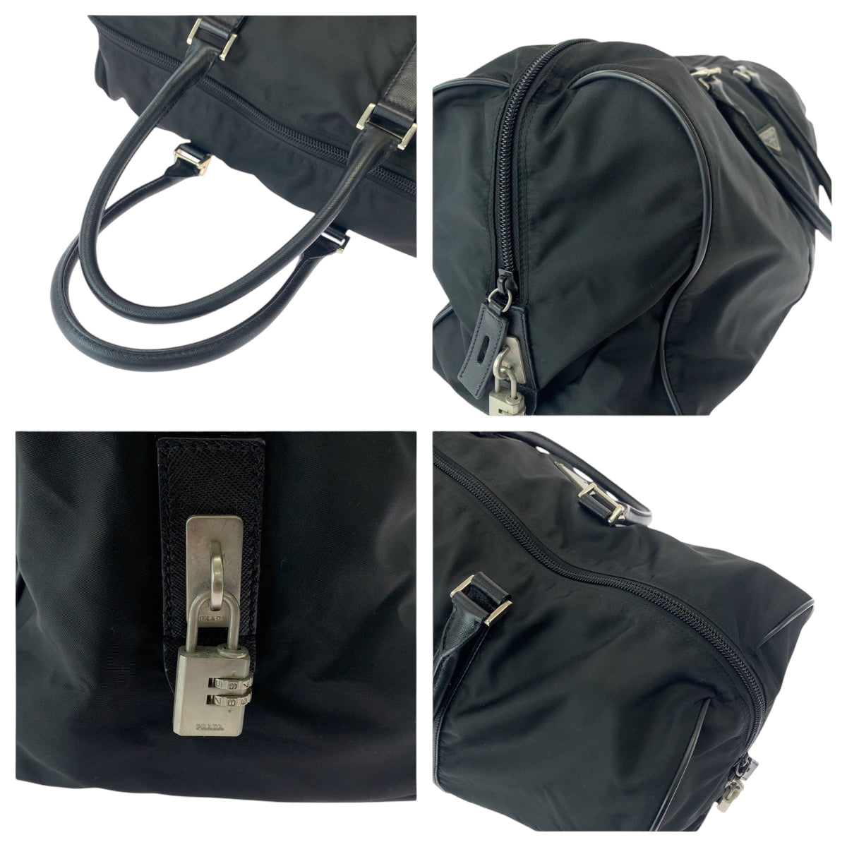 16891
PRADA プラダ テスート 三角ロゴプレート 男女兼用 ブラック 黒 シルバー金具 ナイロン ボストンバッグ ハンドバッグ  レディース ABP45