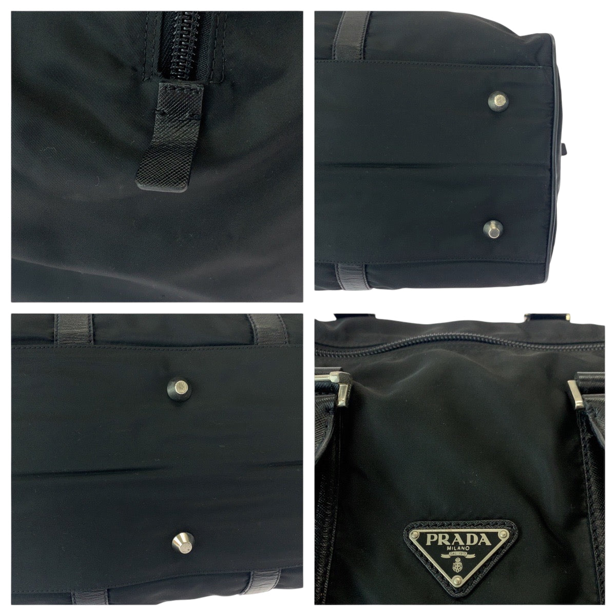 16891
PRADA プラダ テスート 三角ロゴプレート 男女兼用 ブラック 黒 シルバー金具 ナイロン ボストンバッグ ハンドバッグ  レディース ABP45
