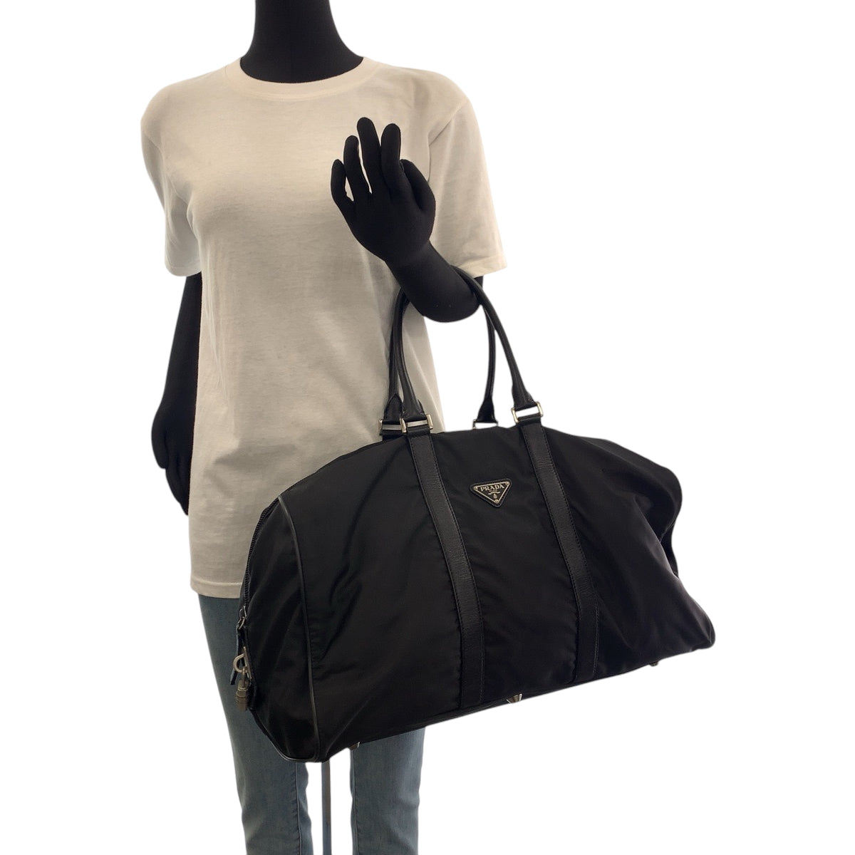 16891
PRADA プラダ テスート 三角ロゴプレート 男女兼用 ブラック 黒 シルバー金具 ナイロン ボストンバッグ ハンドバッグ  レディース ABP45
