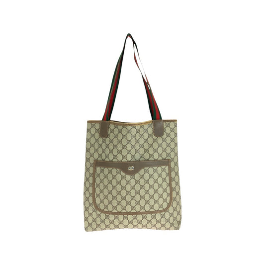 16892
GUCCI グッチ ヴィンテージ オールドグッチ シェリーライン インターロッキング ブラウン茶 ゴールド金具 GGスプリームキャンバス / レザー 62503 トートバッグ ショルダーバッグ  レディース
