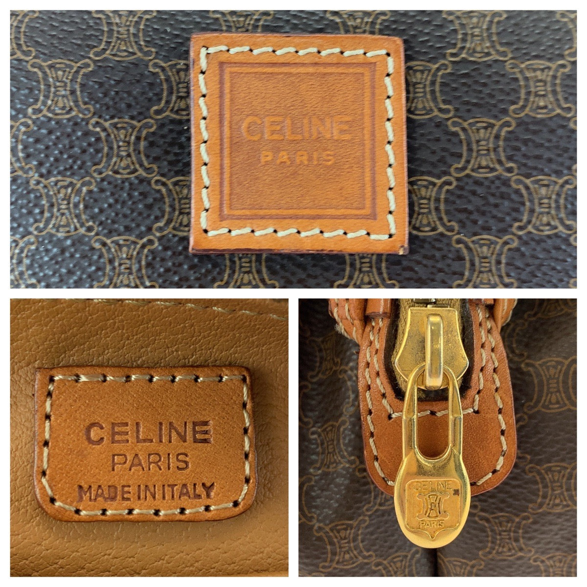 16893
CELINE セリーヌ マカダム ブラウン ゴールド金具 PVC / レザー ポーチ  レディース