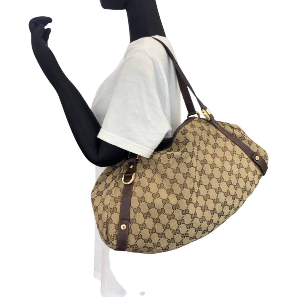 16894
GUCCI グッチ ブラウン ゴールド金具 GGキャンバス 130736 トートバッグ ショルダーバッグ  レディース