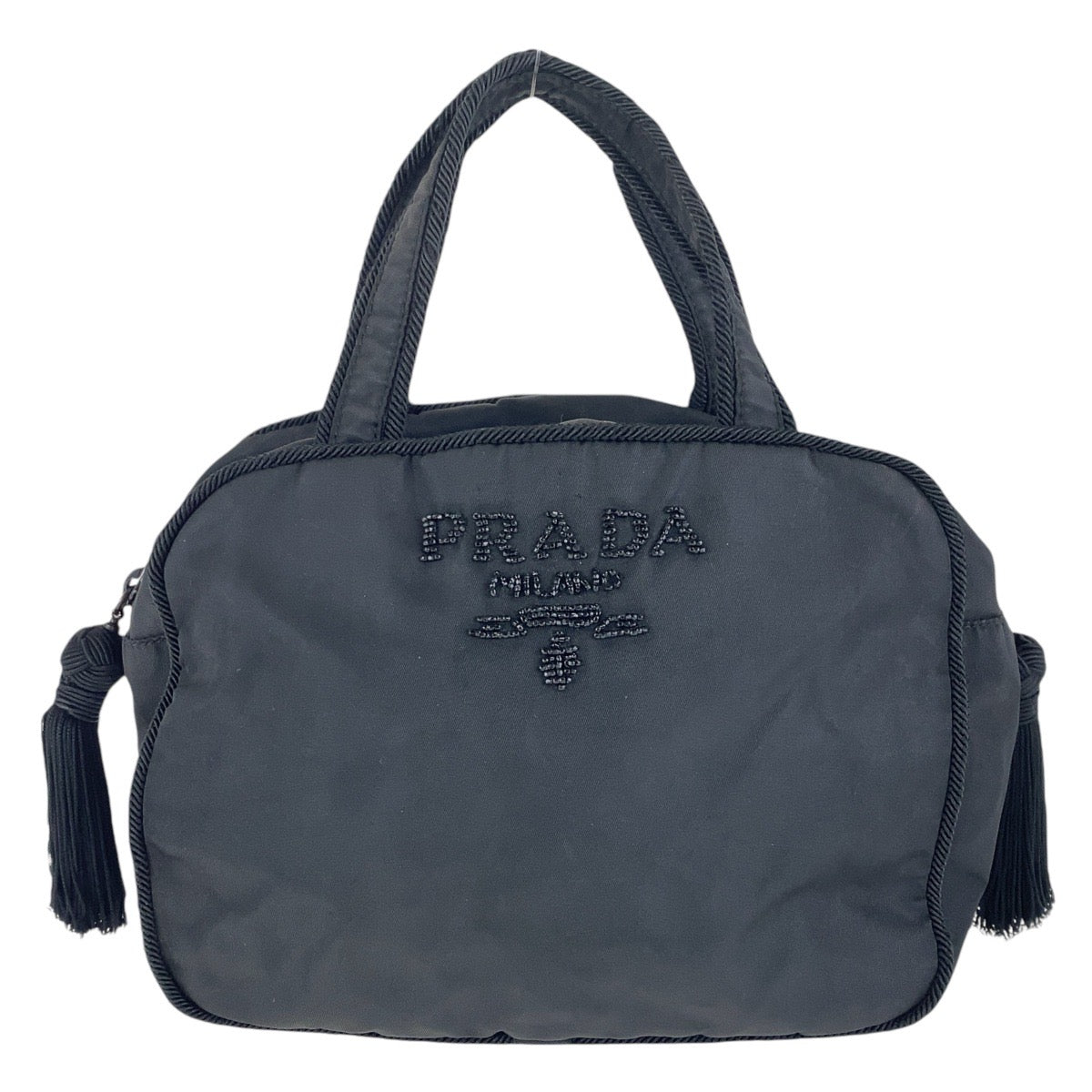 16898
PRADA プラダ ヴィンテージ テスート タッセル ブラック 黒 シルバー金具 ナイロン / ビーズ ハンドバッグ トートバッグ  レディース AB39