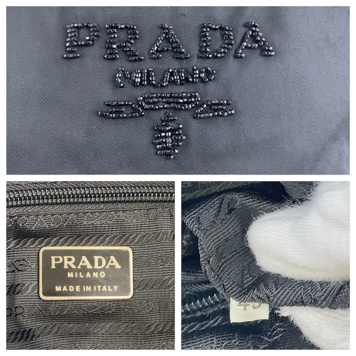 16898
PRADA プラダ ヴィンテージ テスート タッセル ブラック 黒 シルバー金具 ナイロン / ビーズ ハンドバッグ トートバッグ  レディース AB39