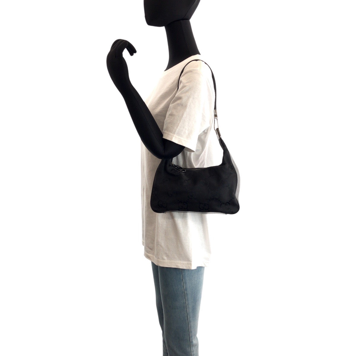 16899
GUCCI グッチ ジャンボGG ブラック 黒 シルバー金具 キャンバス / レザー 001 3821 ショルダーバッグ ホーボー  レディース AB36