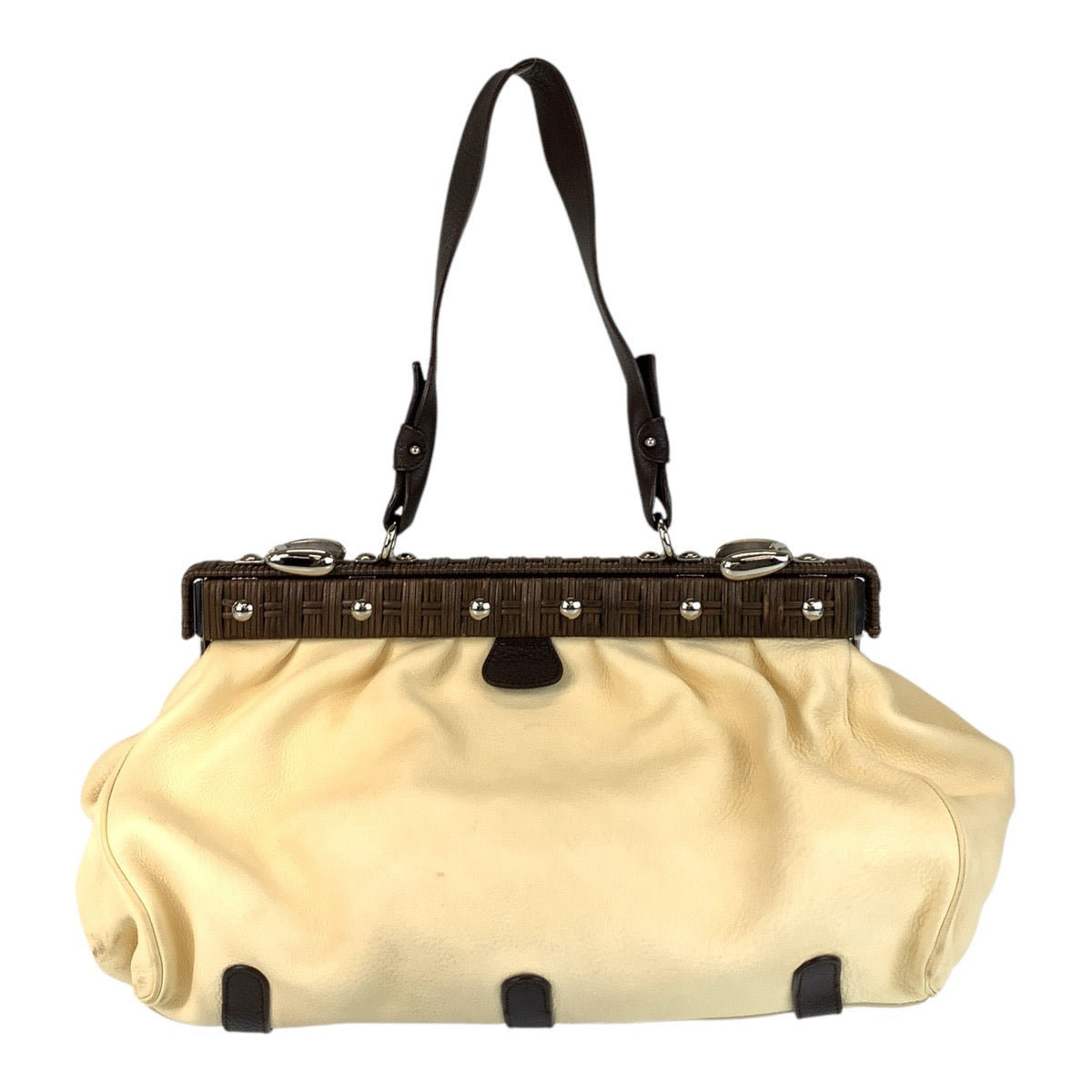 16905
Salvatore Ferragamo サルヴァトーレフェラガモ ベージュ アイボリー シルバー金具 レザー EZ-21 6954 ショルダーバッグ  レディース AB35