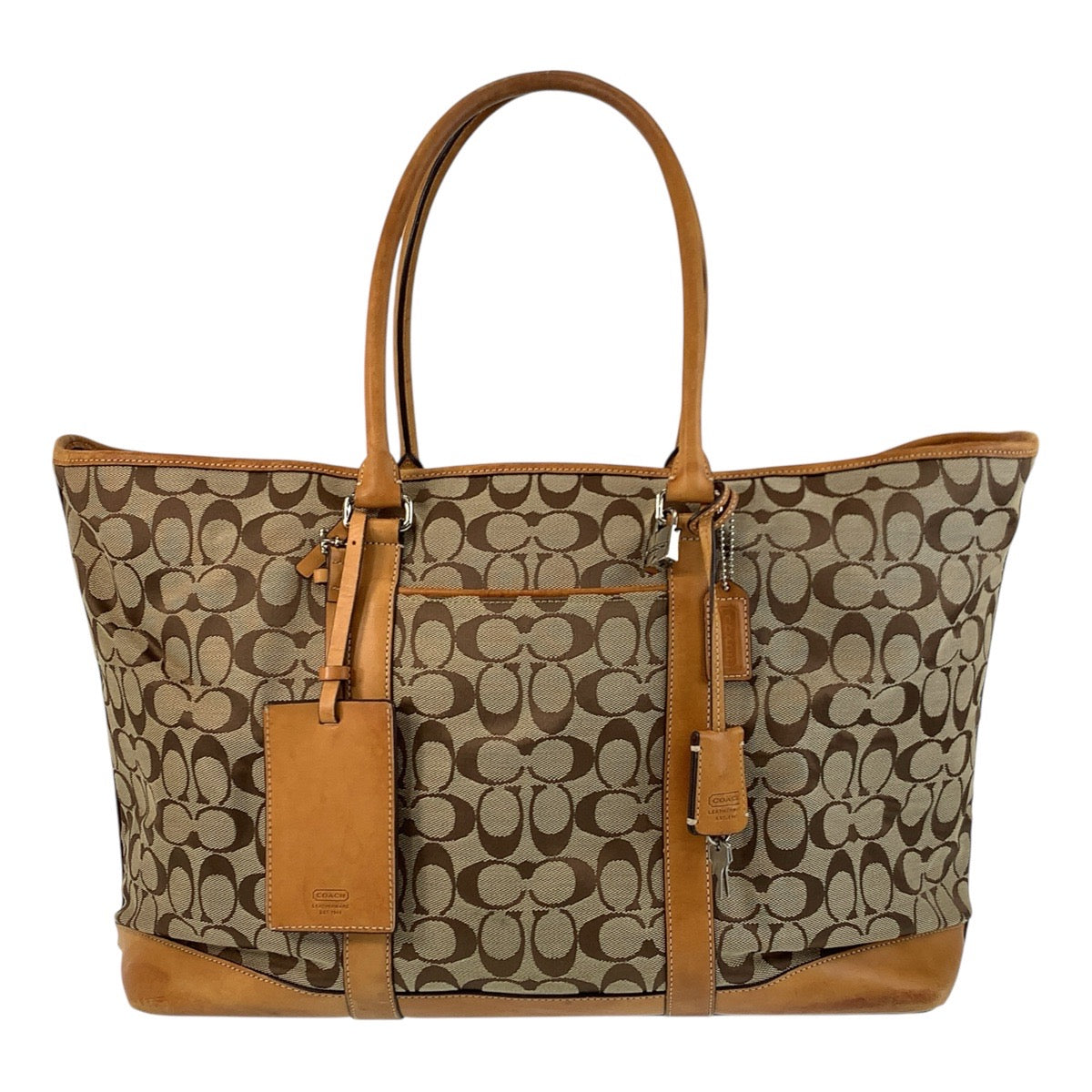 16908
COACH コーチ シグネチャー ベージュ キャメル シルバー金具 キャンバス / レザー 4271 トートバッグ ショルダーバッグ  レディース