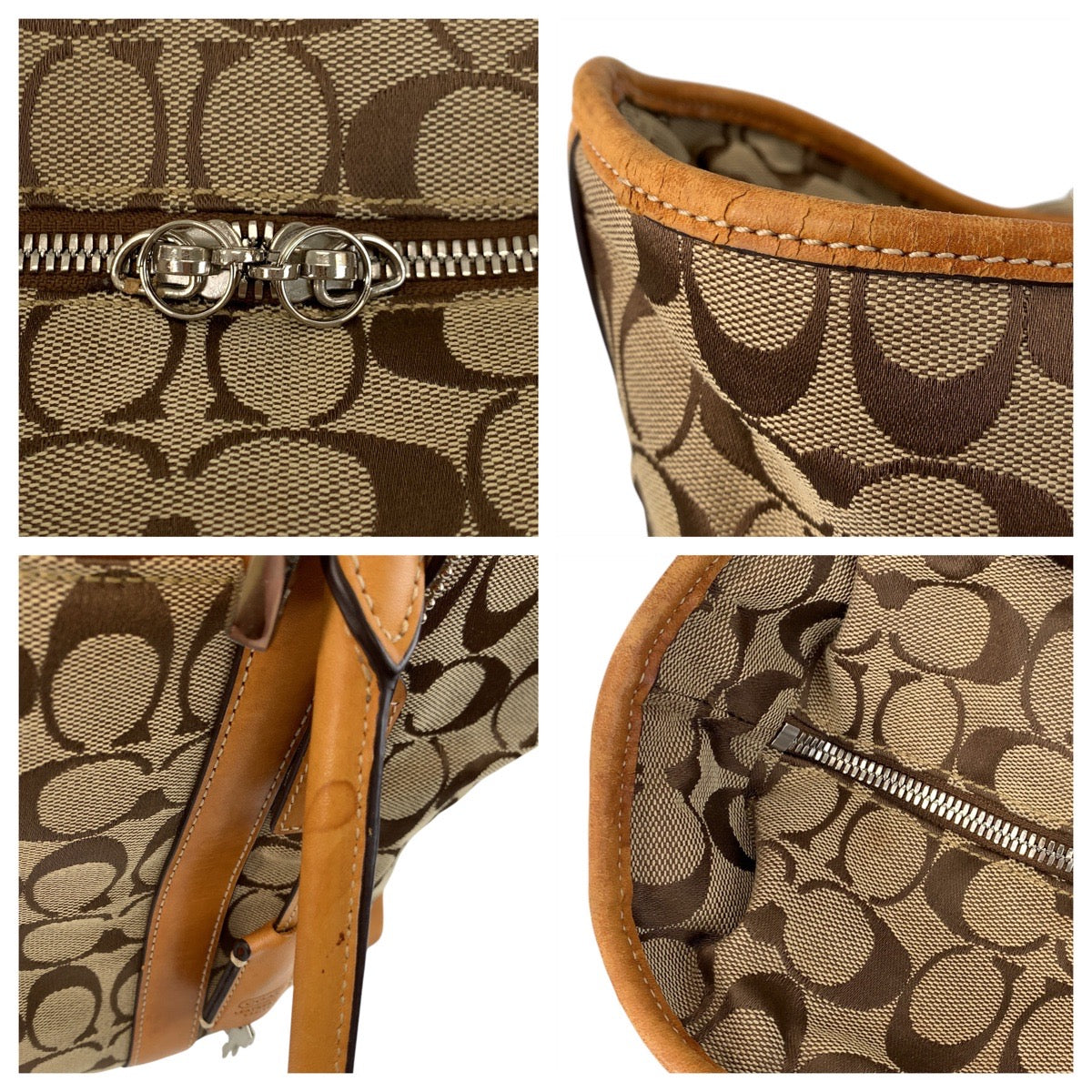 16908
COACH コーチ シグネチャー ベージュ キャメル シルバー金具 キャンバス / レザー 4271 トートバッグ ショルダーバッグ  レディース